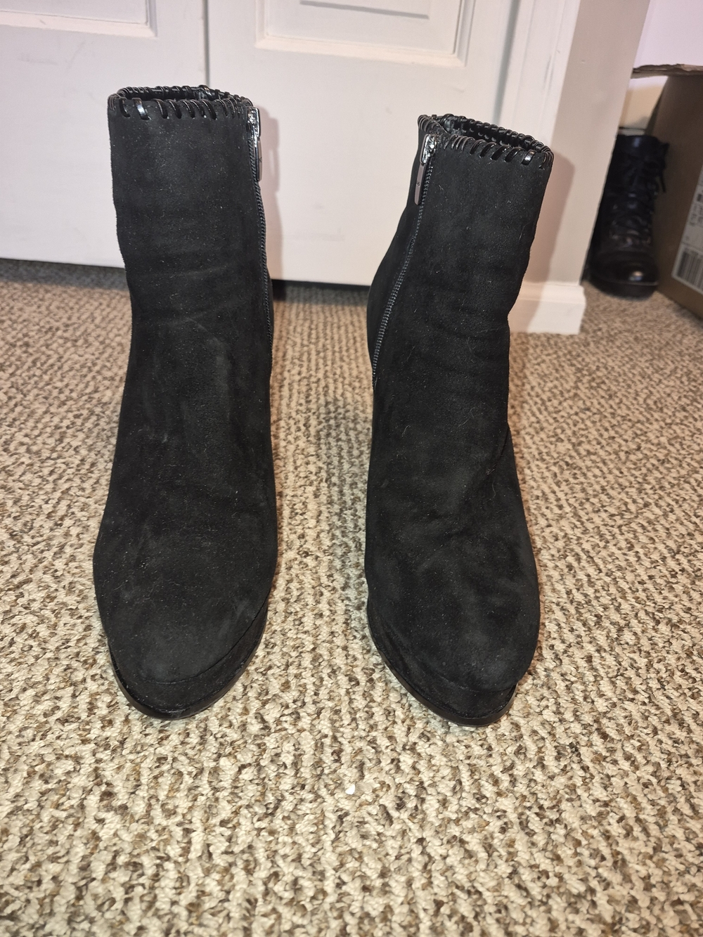 Marc Fisher Women's Black Suede Platform Ankle Boots with Side Zip - 9M